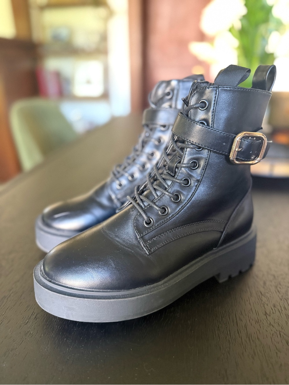 ASOS Black Lace-Up Platform Combat Boots with Buckle